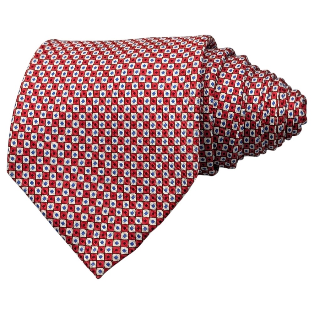 Lauren Ralph Lauren Tie 59x3 Red White Blue 100% Silk‎ Geometric Business Career